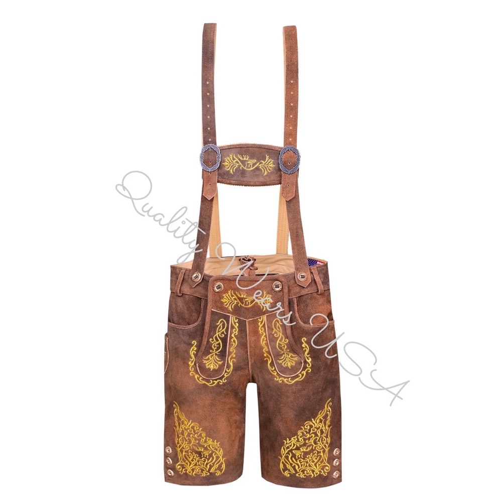Men Oktoberfest Authentic Rustic Bronze lederhosen shorts